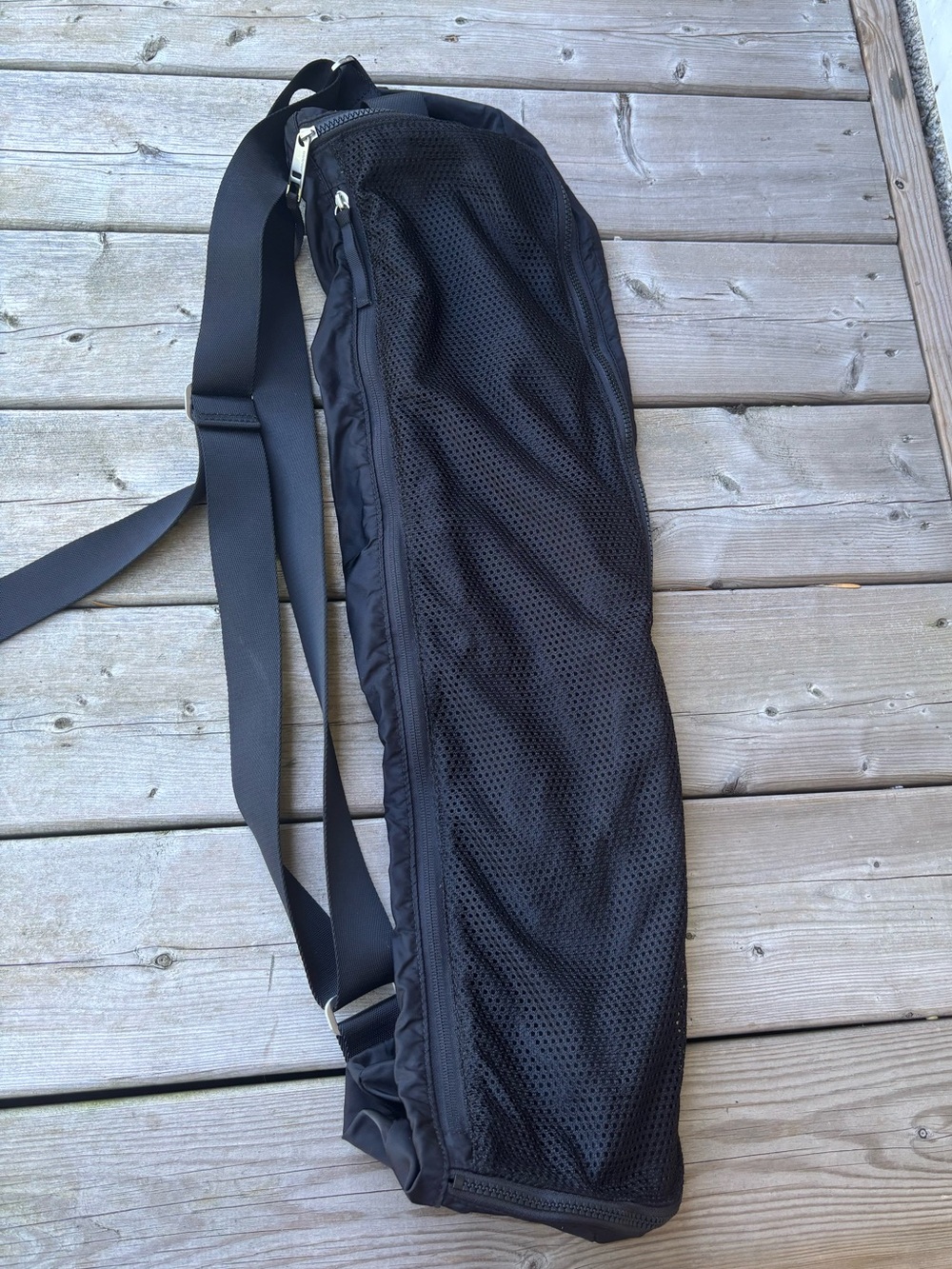 Lululemon Black Yoga Mat Bag Shoulder Strap Multiple Pockets